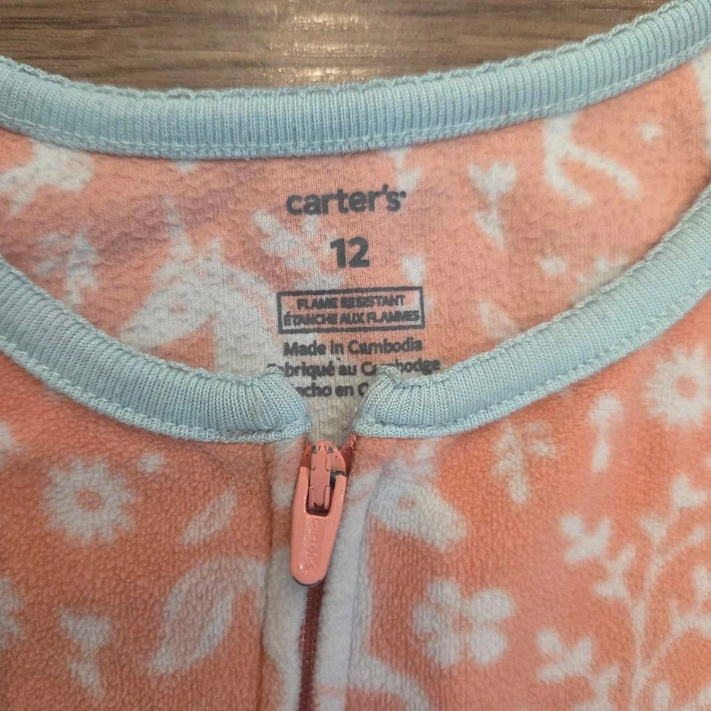 Girls Carter's Pink & White Unicorn Footed Pajama Set Size 12